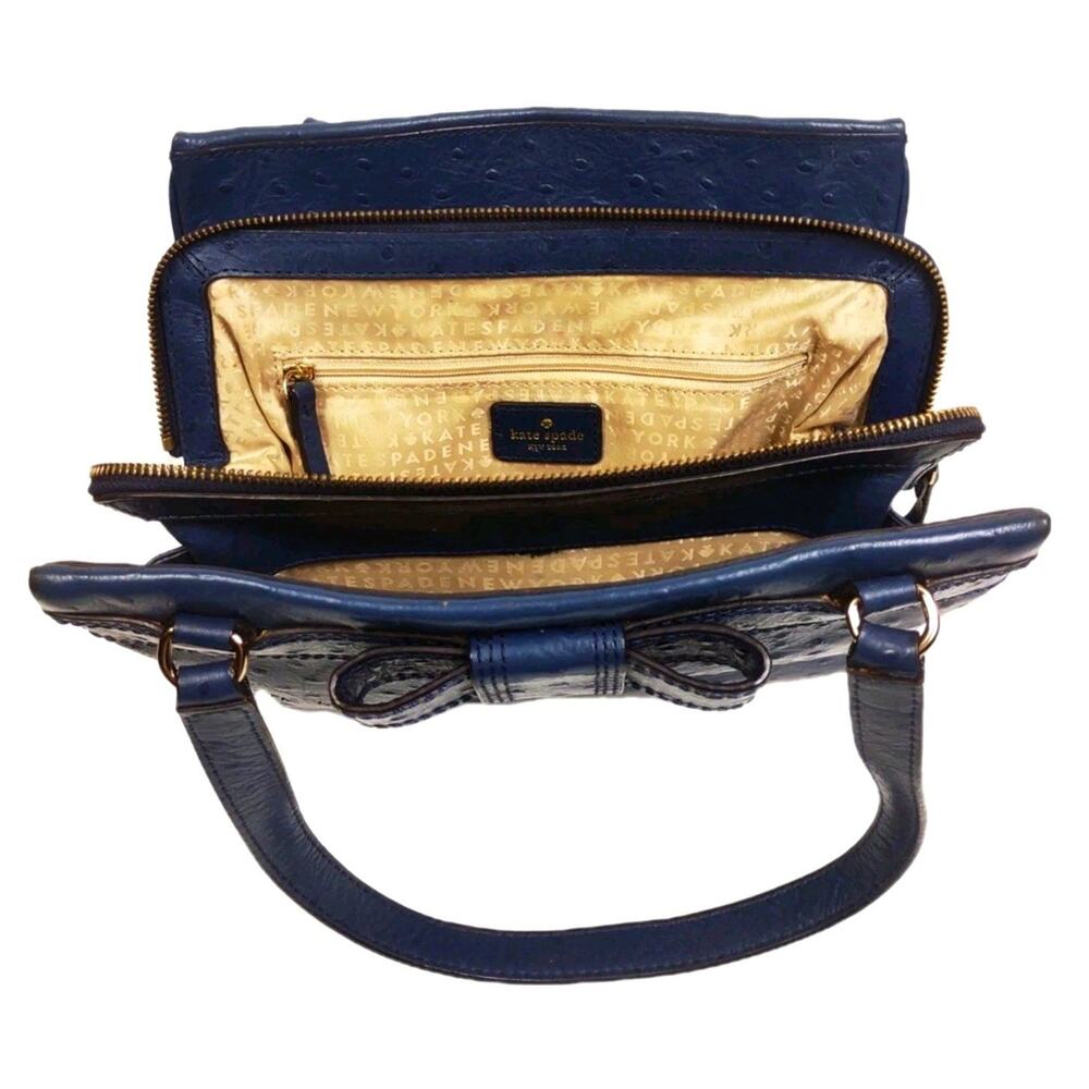 KATE SPADE New York Blue Ostrich Leather Bow Bag Handbag Purse Shoulder Bag